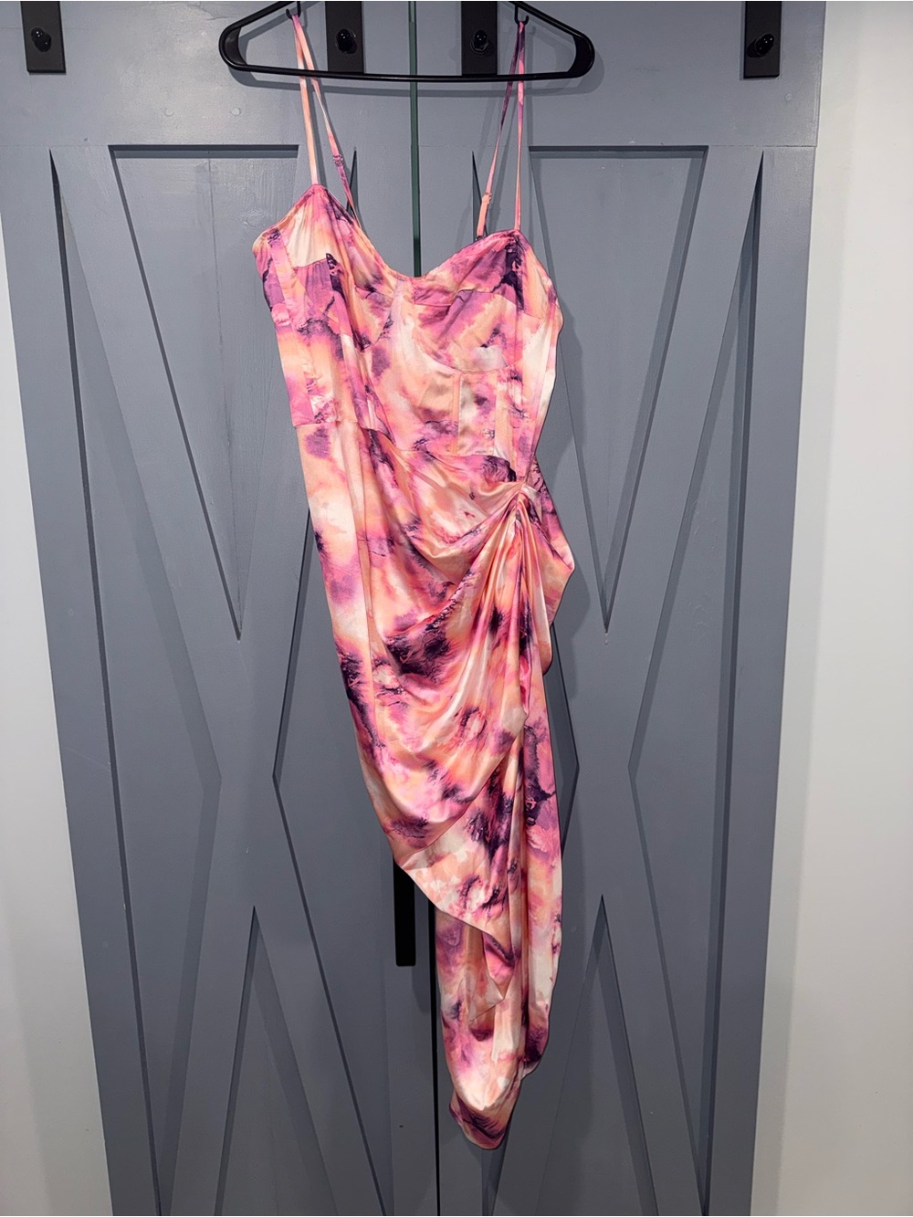 Pink Marble Print Asymmetrical Slip Dress